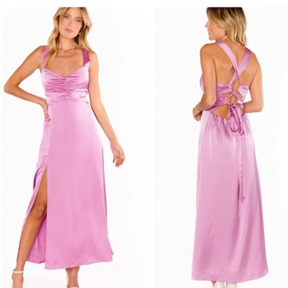 NWT Show Me your MuMu Mina Midi Dress ~ Purple Pink Luxe Satin sizes XXL, XL & L